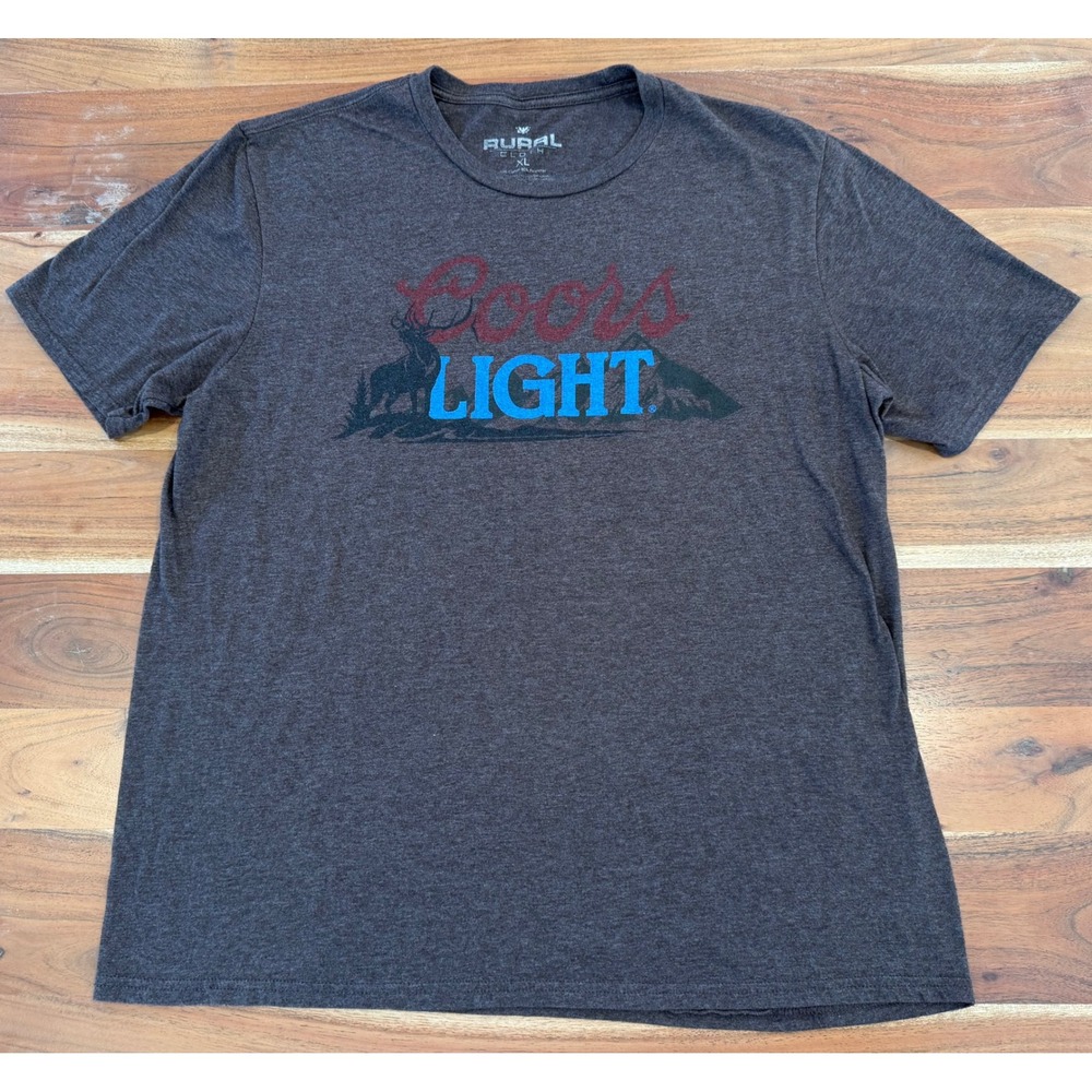 Rural Cloth Coors Light Elk Mountain Graphic T-Shirt Mens XL Charcoal Gray Tee